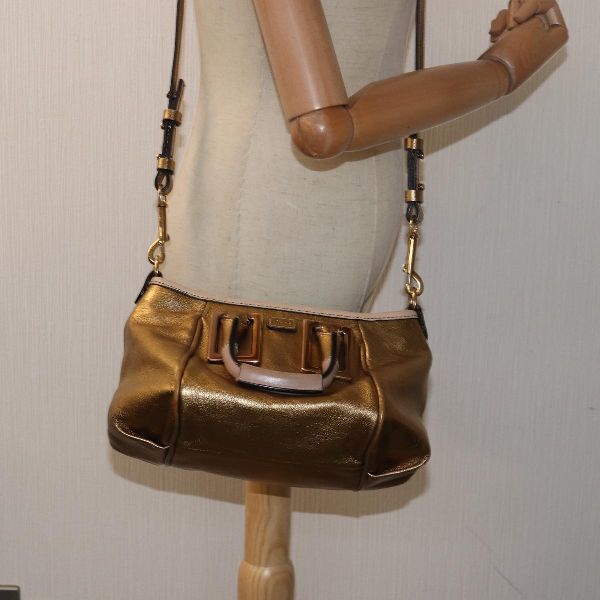 Chloe Etel Shoulder Bag Leather 2way Gold Auth th5077