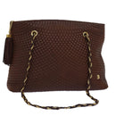 BALLY Chain Quilted Tote Bag Leather Brown Auth th5078-1