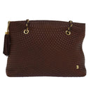 BALLY Chain Quilted Tote Bag Leather Brown Auth th5078-13