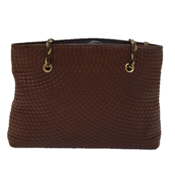 BALLY Chain Quilted Tote Bag Leather Brown Auth th5078 - 0