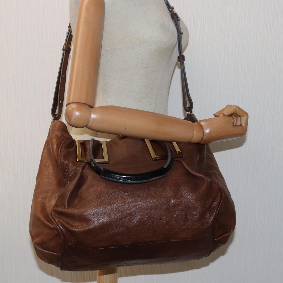 Chloe Etel Hand Bag Leather 2way Brown Auth th5098