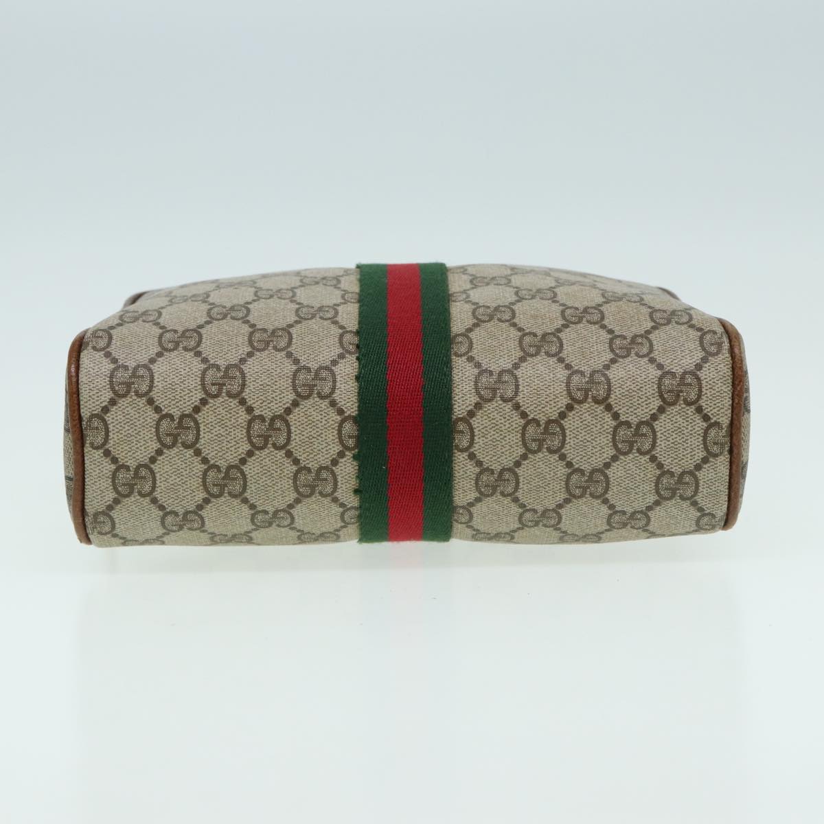 GUCCI GG Canvas Web Sherry Line Clutch Bag PVC Leather Beige Green Auth th5130