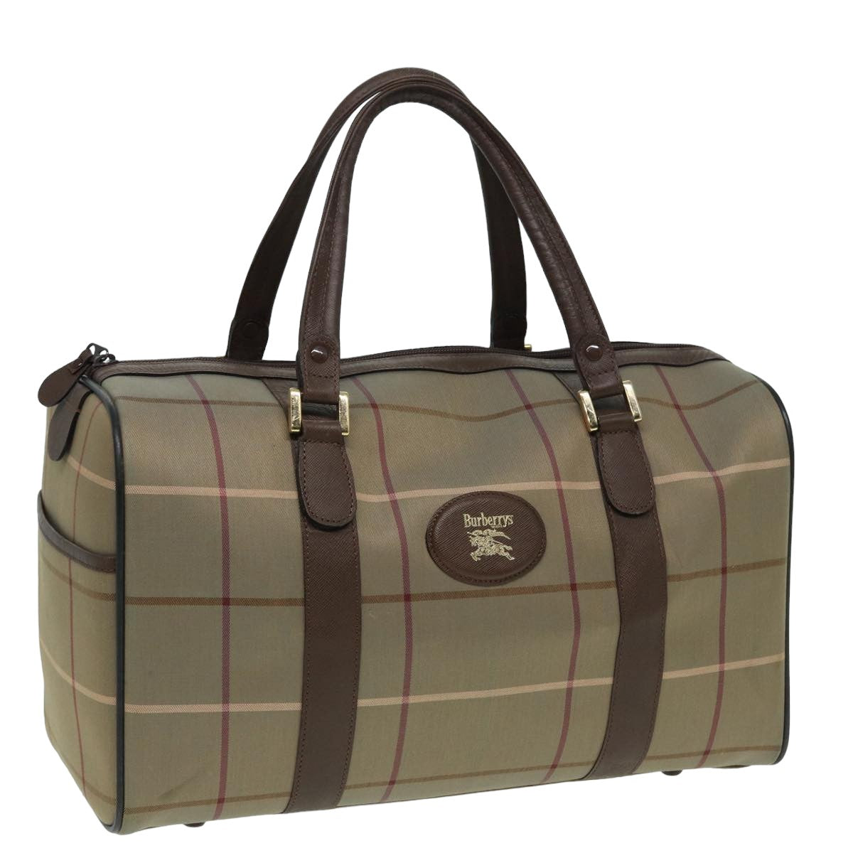 Burberrys Nova Check Boston Bag Canvas Brown Auth th5134