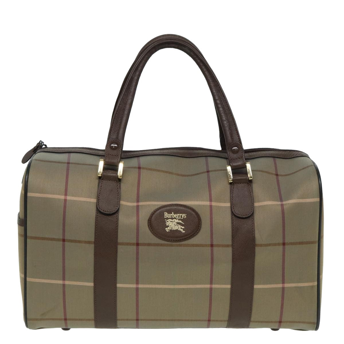 Burberrys Nova Check Boston Bag Canvas Brown Auth th5134