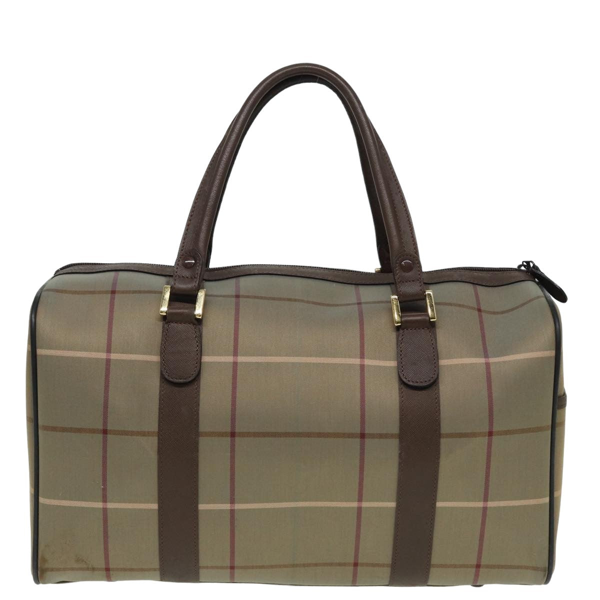 Burberrys Nova Check Boston Bag Canvas Brown Auth th5134 - 0