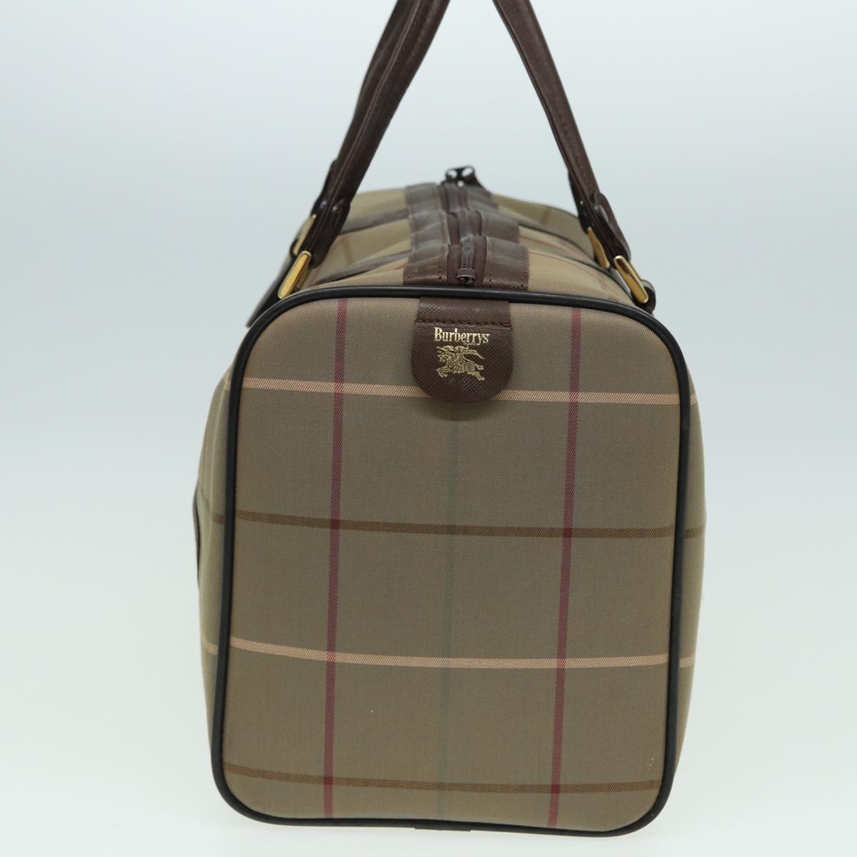 Burberrys Nova Check Boston Bag Canvas Brown Auth th5134