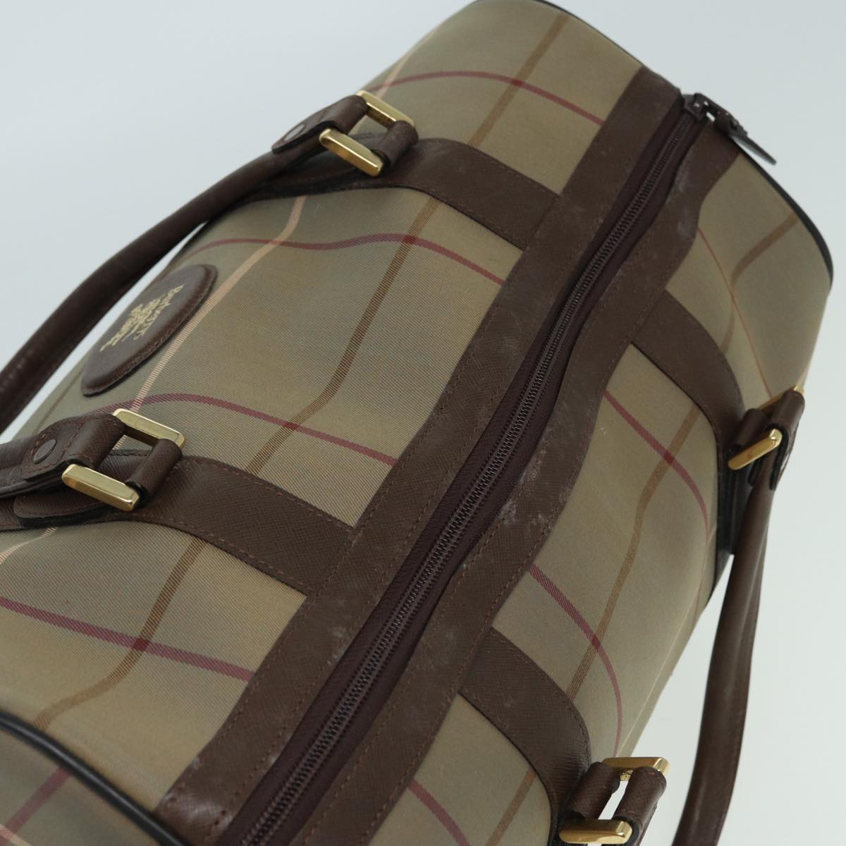 Burberrys Nova Check Boston Bag Canvas Brown Auth th5134