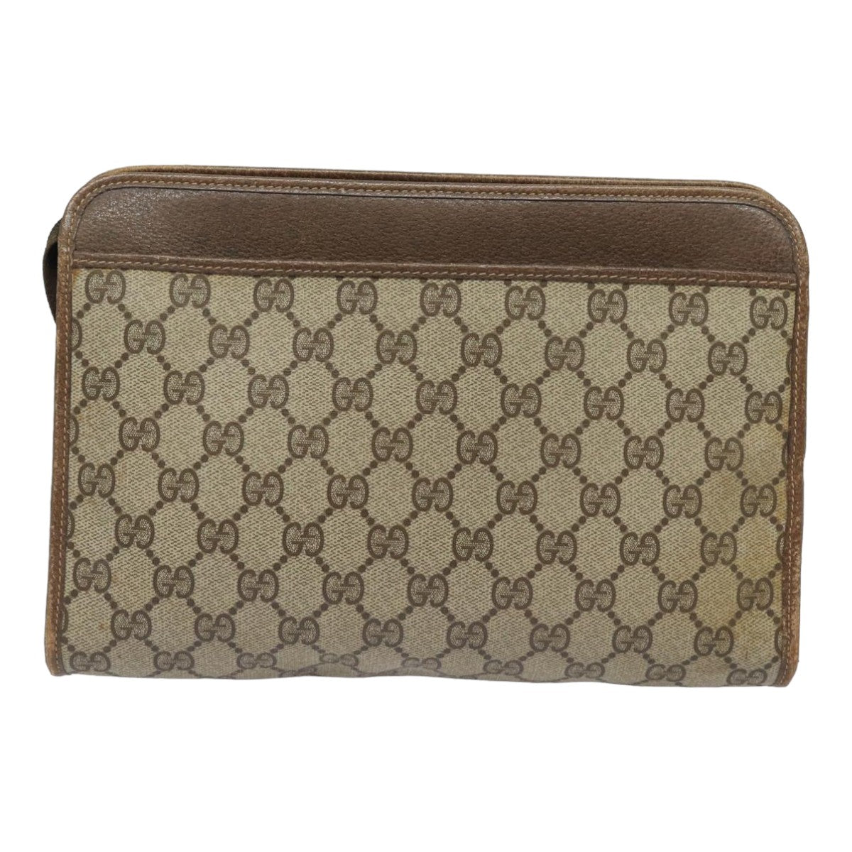 GUCCI GG Supreme Clutch Bag PVC Leather Beige 97 01 037 Auth th5136