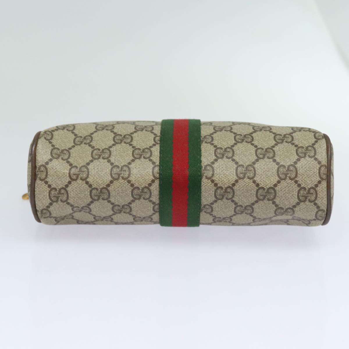 GUCCI GG Supreme Web Sherry Line Clutch Bag PVC Leather Beige Red Auth th5137