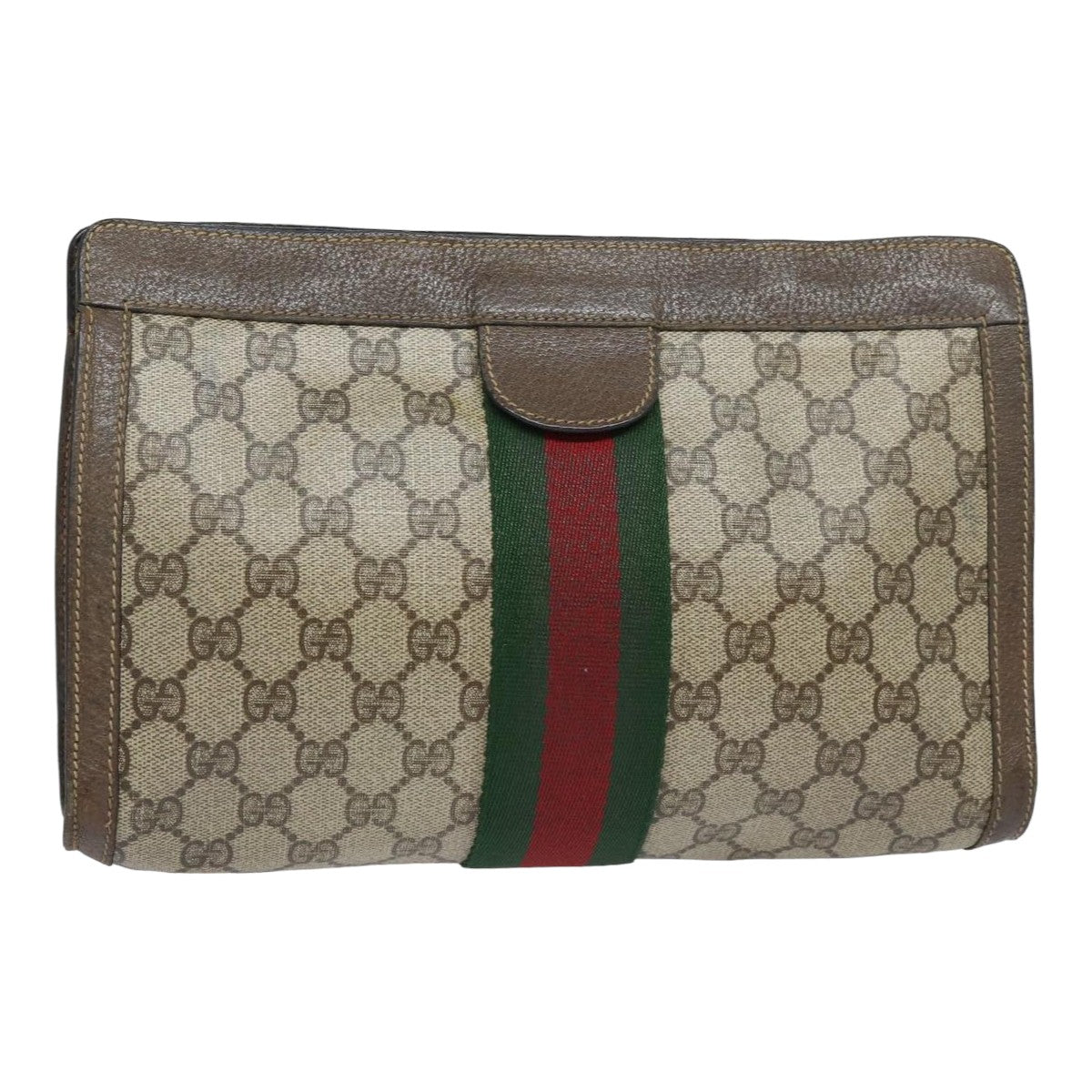 GUCCI GG Supreme Web Sherry Line Clutch Bag PVC Beige 89 01 002 Auth th5138