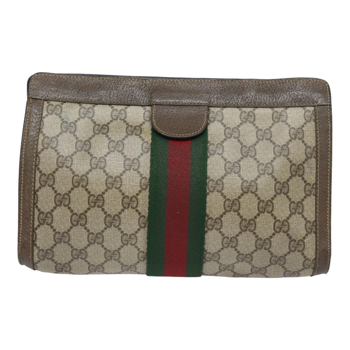 GUCCI GG Supreme Web Sherry Line Clutch Bag PVC Beige 89 01 002 Auth th5138