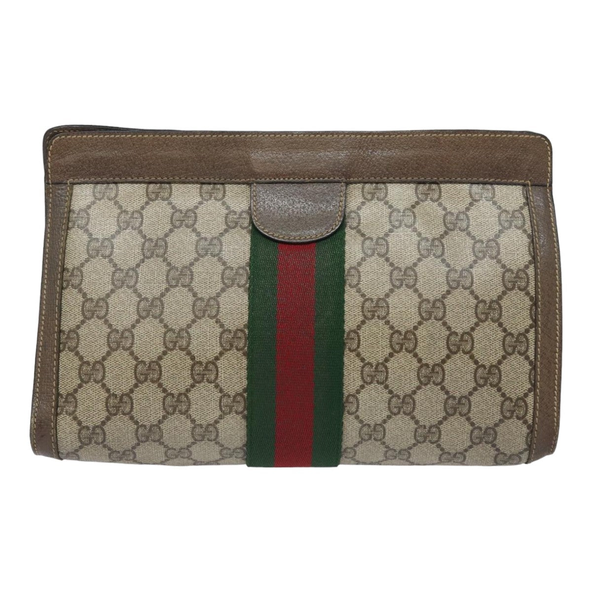 GUCCI GG Supreme Web Sherry Line Clutch Bag PVC Beige 89 01 002 Auth th5138