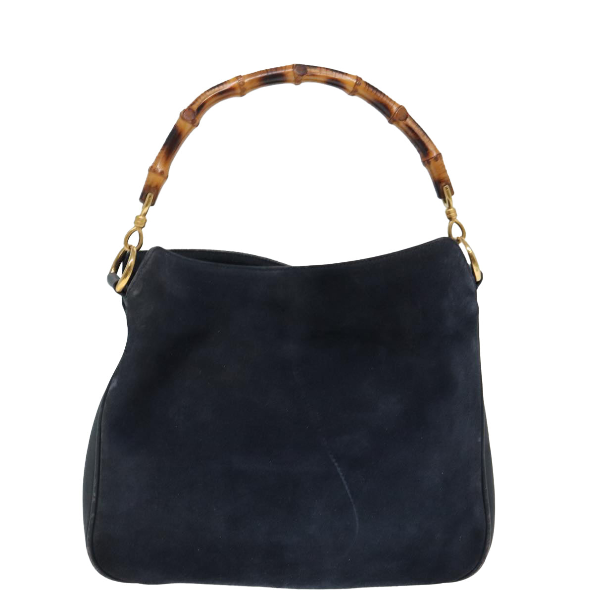 GUCCI Bamboo Shoulder Bag Suede 2way Navy 001 1014 1638 0 Auth th5147