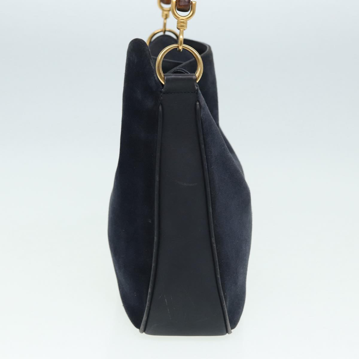 GUCCI Bamboo Shoulder Bag Suede 2way Navy 001 1014 1638 0 Auth th5147