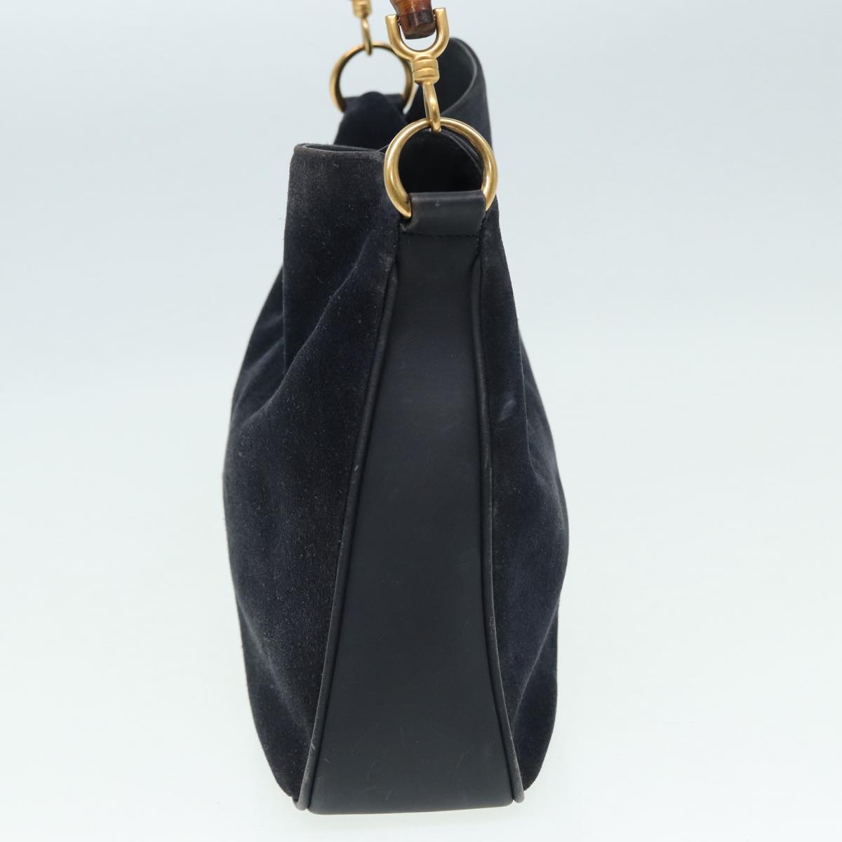 GUCCI Bamboo Shoulder Bag Suede 2way Navy 001 1014 1638 0 Auth th5147