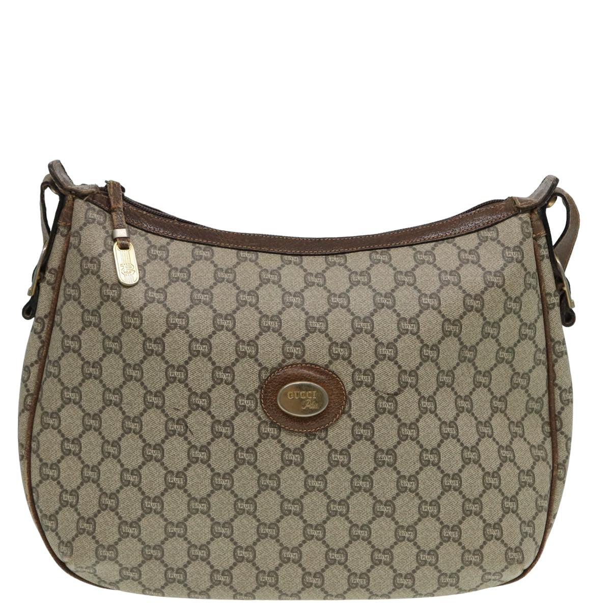 GUCCI GG PLUS Canvas Shoulder Bag PVC Leather Beige Auth th5152 - 0