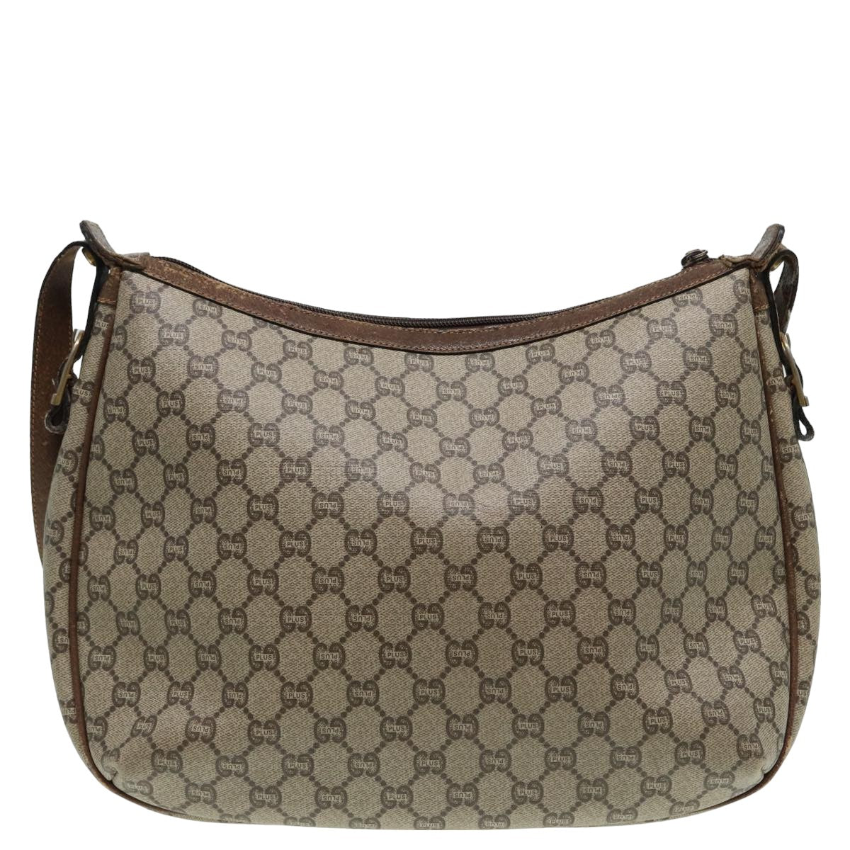 GUCCI GG PLUS Canvas Shoulder Bag PVC Leather Beige Auth th5152