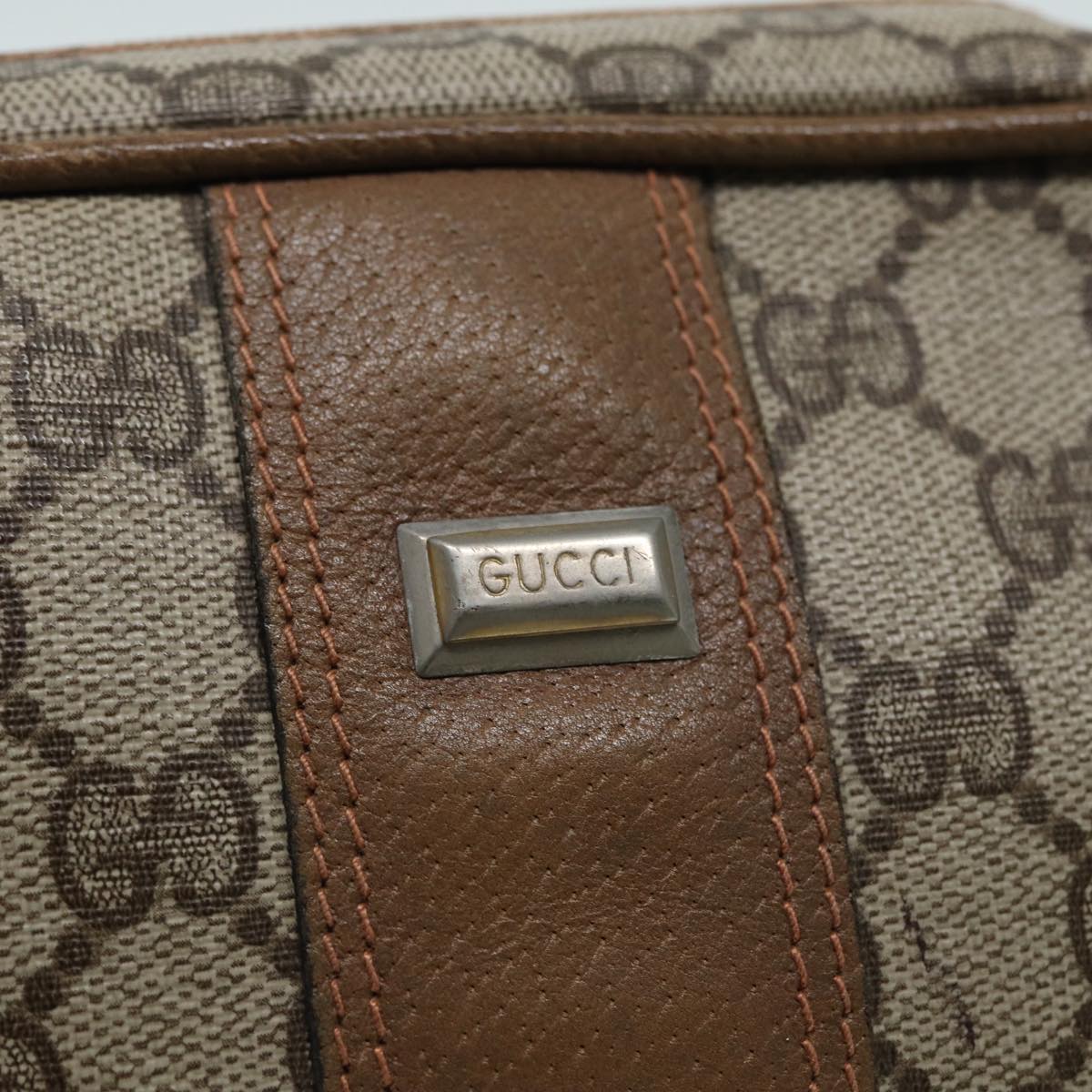 GUCCI GG Canvas Shoulder Bag PVC Leather Beige Auth th5161