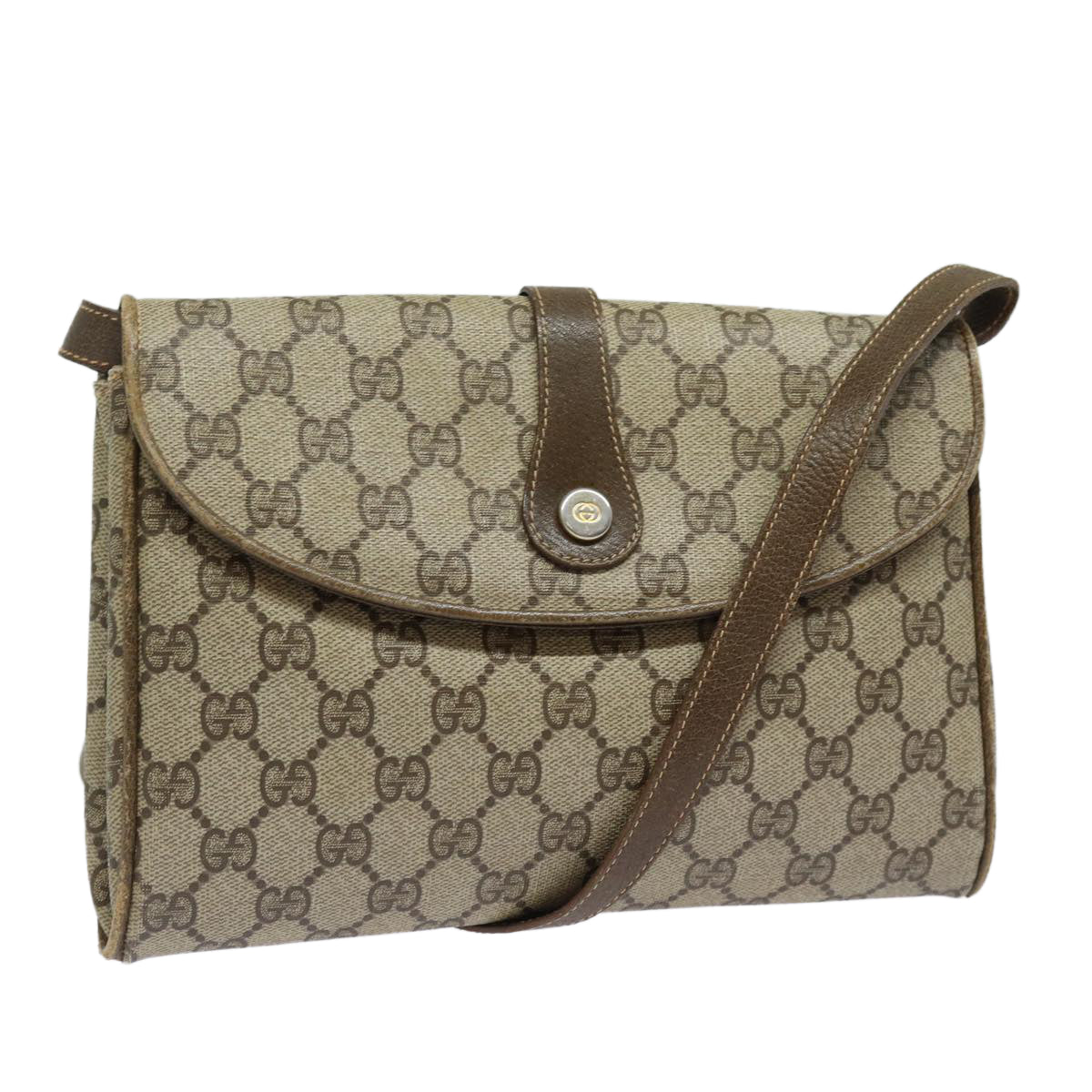 GUCCI GG Supreme Shoulder Bag PVC Beige Auth th5163