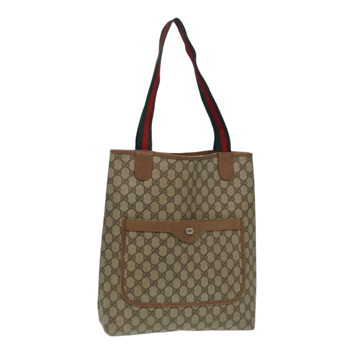 GUCCI GG Supreme Web Sherry Line Tote Bag PVC Beige Red 39 02 003 Auth th5169