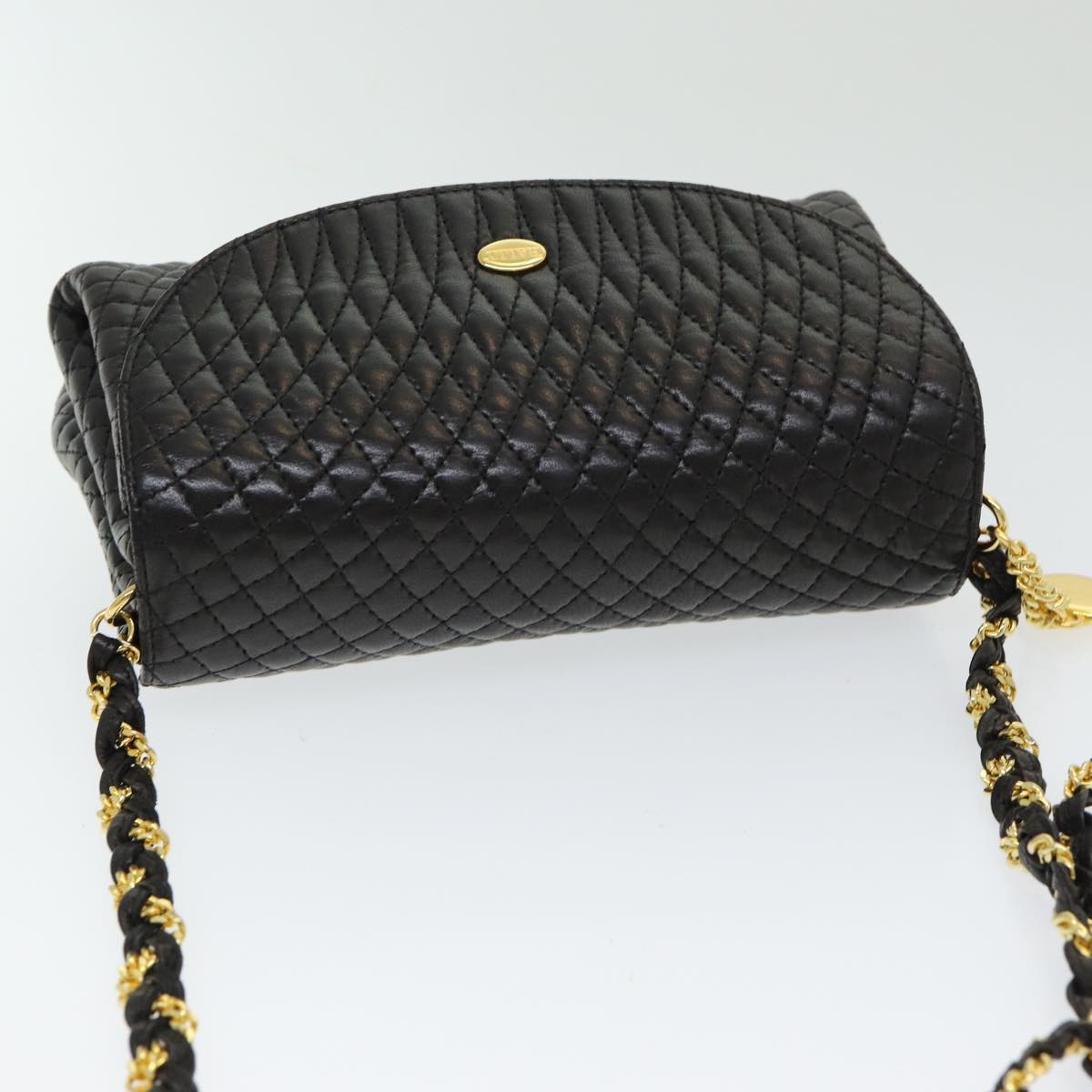 BALLY Chain Shoulder Bag Leather Black Auth th5171