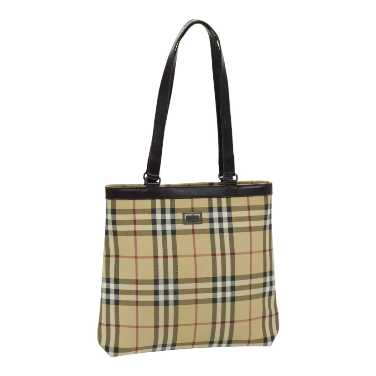 BURBERRY Nova Check Tote Bag PVC Leather Beige Auth th5205