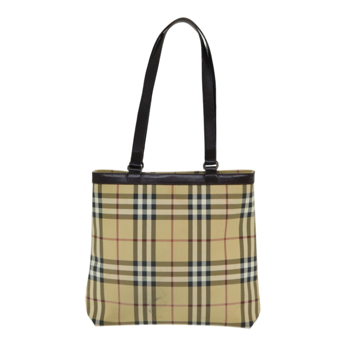 BURBERRY Nova Check Tote Bag PVC Leather Beige Auth th5205