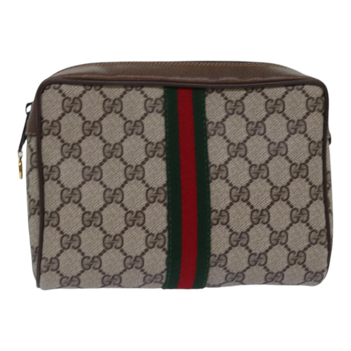 GUCCI GG Supreme Web Sherry Line Clutch Bag PVC Beige 98 73 014 3553 Auth th5210