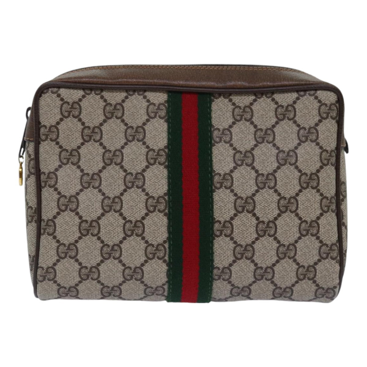 GUCCI GG Supreme Web Sherry Line Clutch Bag PVC Beige 98 73 014 3553 Auth th5210