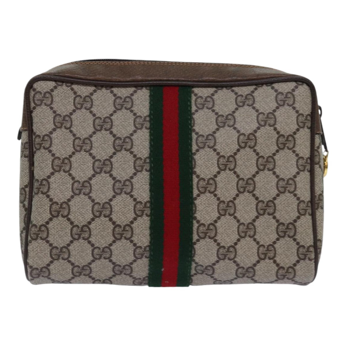 GUCCI GG Supreme Web Sherry Line Clutch Bag PVC Beige 98 73 014 3553 Auth th5210 - 0