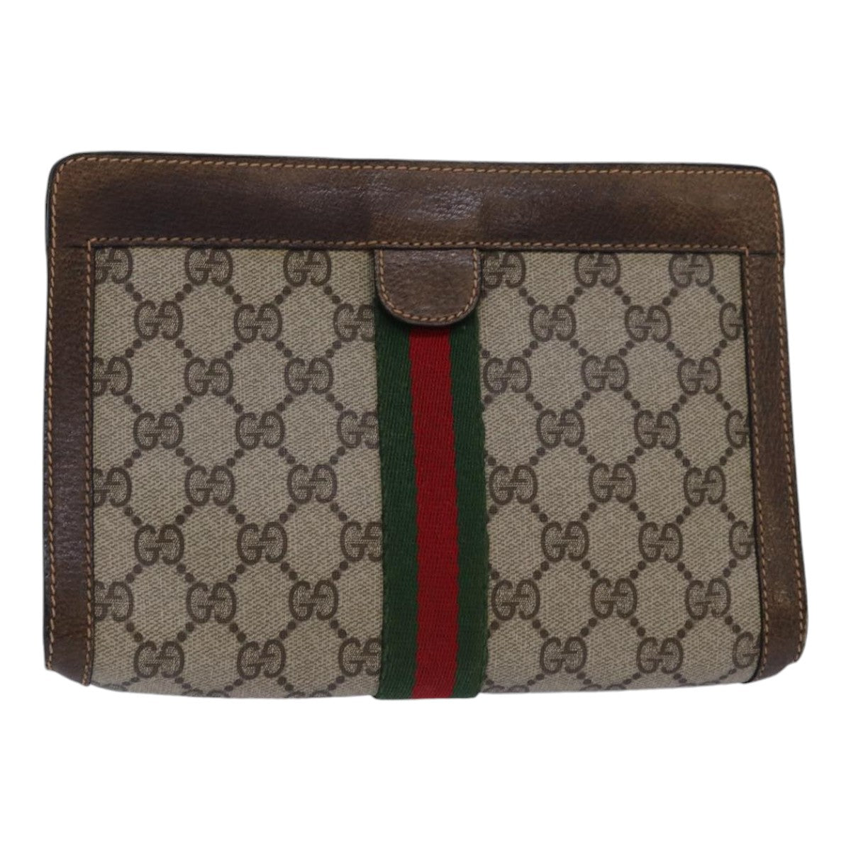 GUCCI GG Supreme Web Sherry Line Clutch Bag PVC Beige Red 84 01 001 Auth th5211