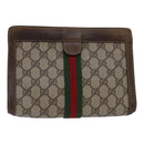 GUCCI GG Supreme Web Sherry Line Clutch Bag PVC Beige Red 84 01 001 Auth th5211-1