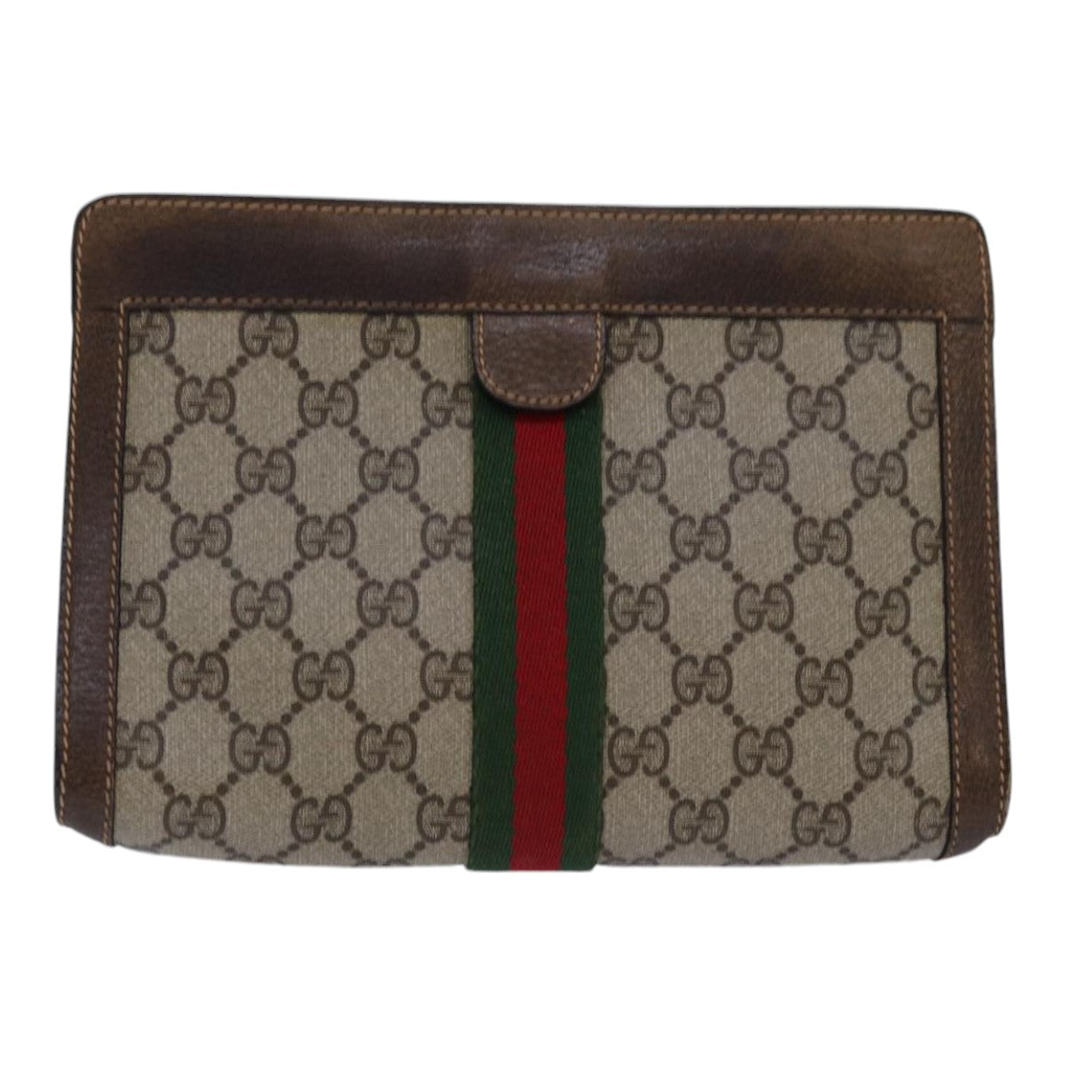 GUCCI GG Supreme Web Sherry Line Clutch Bag PVC Beige Red 84 01 001 Auth th5211