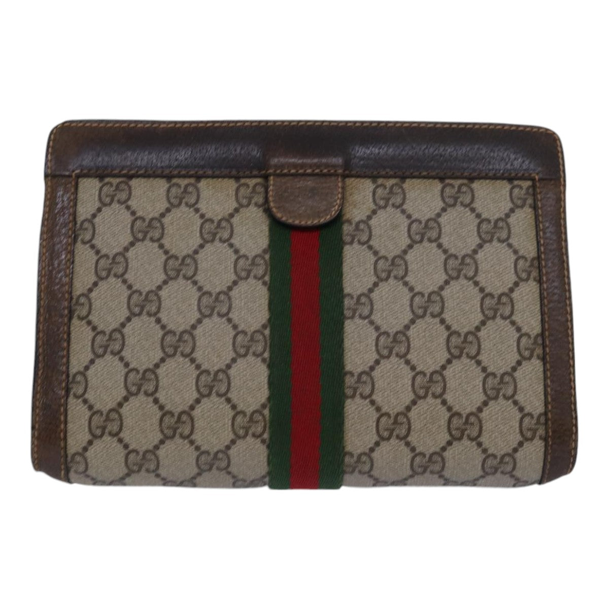 GUCCI GG Supreme Web Sherry Line Clutch Bag PVC Beige Red 84 01 001 Auth th5211 - 0