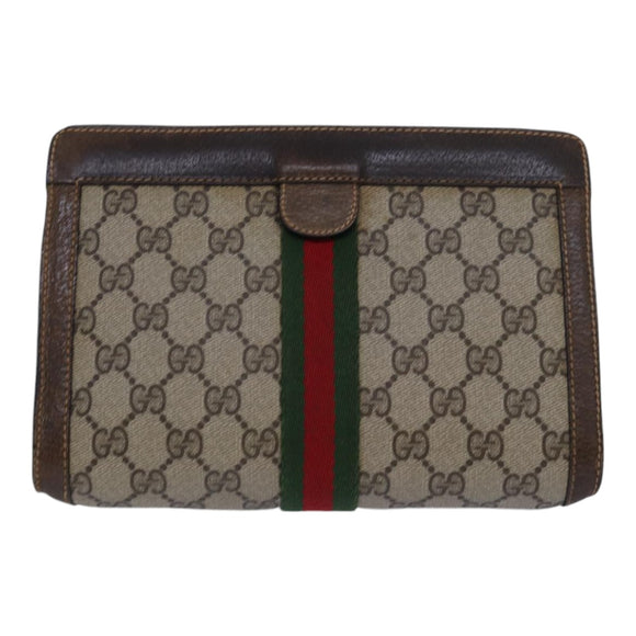 GUCCI GG Supreme Web Sherry Line Clutch Bag PVC Beige Red 84 01 001 Auth th5211