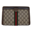 GUCCI GG Supreme Web Sherry Line Clutch Bag PVC Beige Red 84 01 001 Auth th5211-2