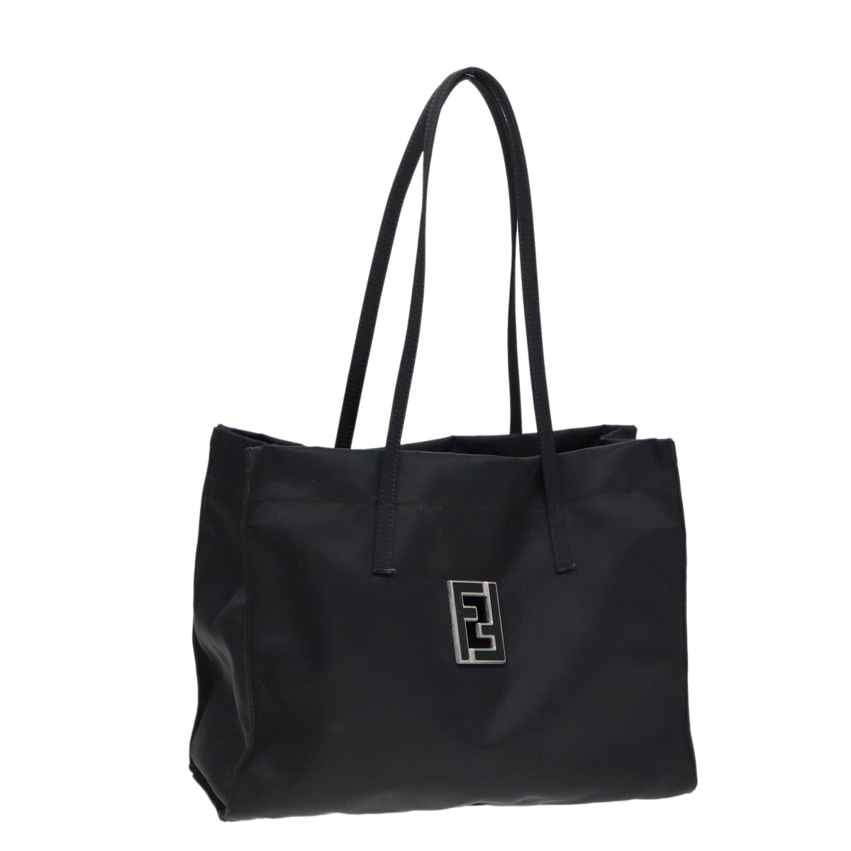 FENDI Tote Bag Nylon Black Silver Auth th5238