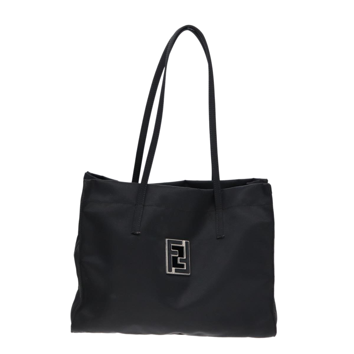 FENDI Tote Bag Nylon Black Silver Auth th5238