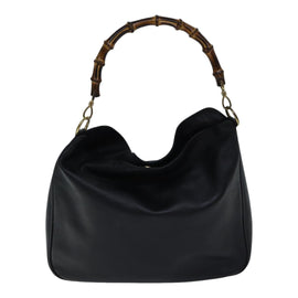 GUCCI Bamboo Hand Bag Leather 2way Black Auth th5241 - 0
