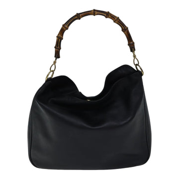 GUCCI Bamboo Hand Bag Leather 2way Black Auth th5241 - 0