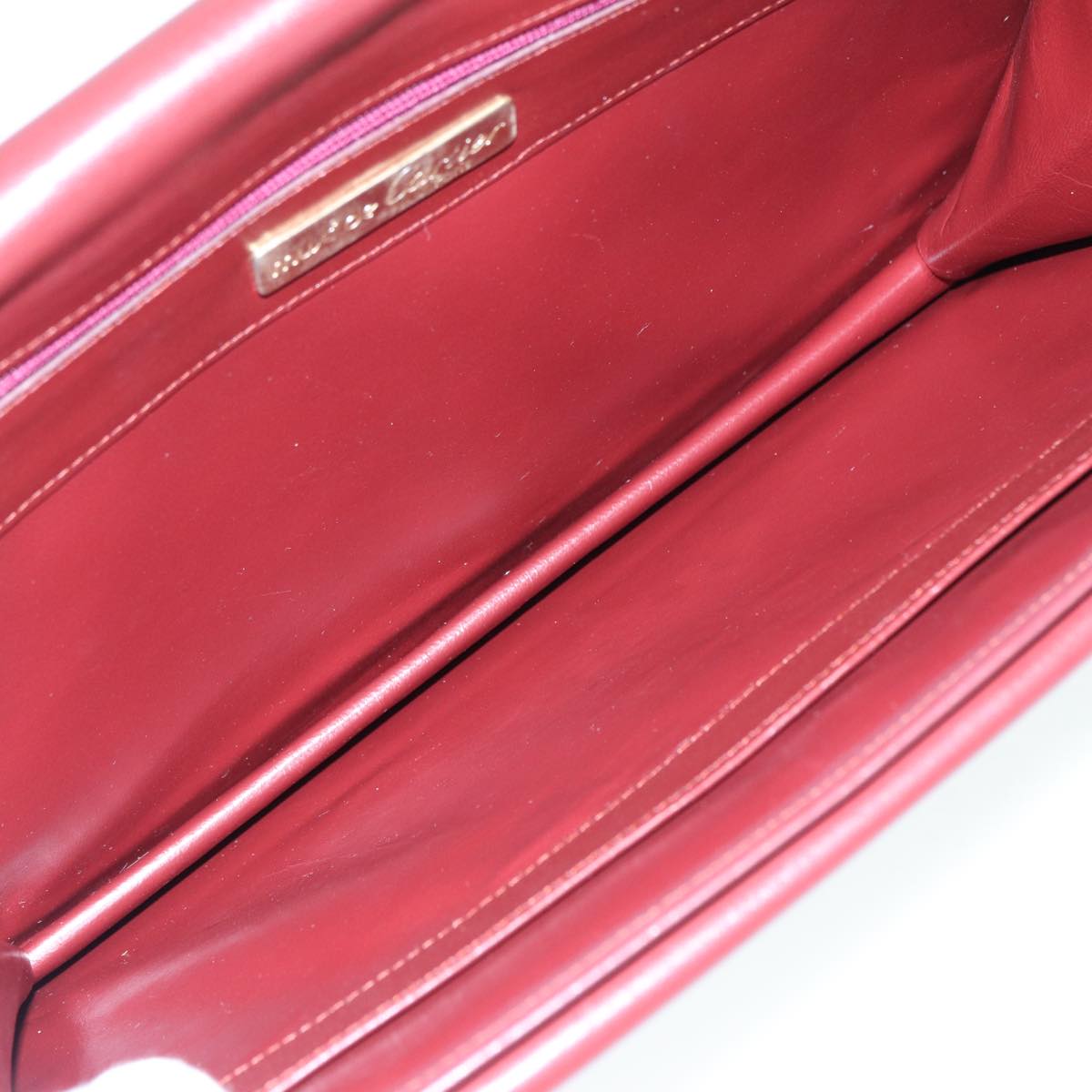 CARTIER Shoulder Bag Leather Red Gold Auth th5246