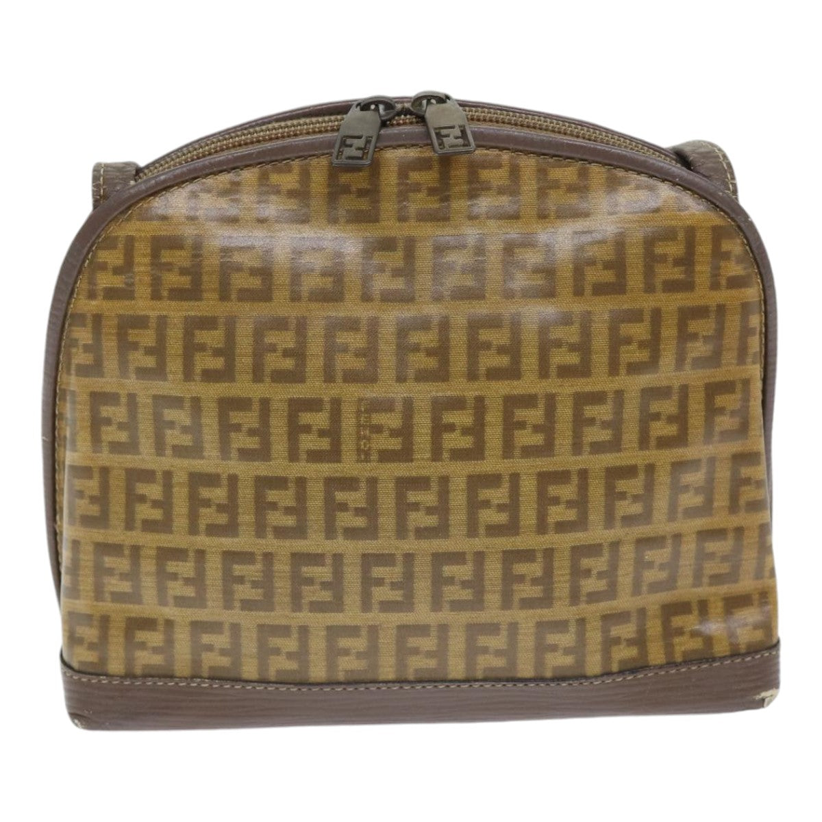 FENDI Zucchino Canvas Shoulder Bag Enamel Brown Black gold Auth th5255 - 0