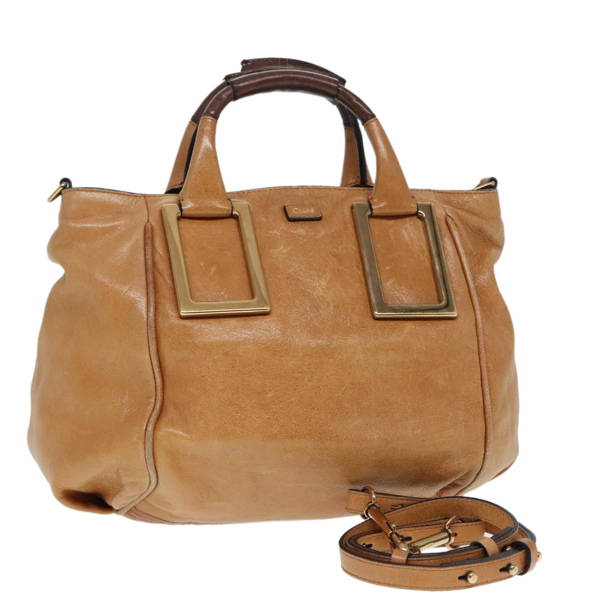 Chloe Etel Hand Bag Leather 2way Brown Gold Auth th5257