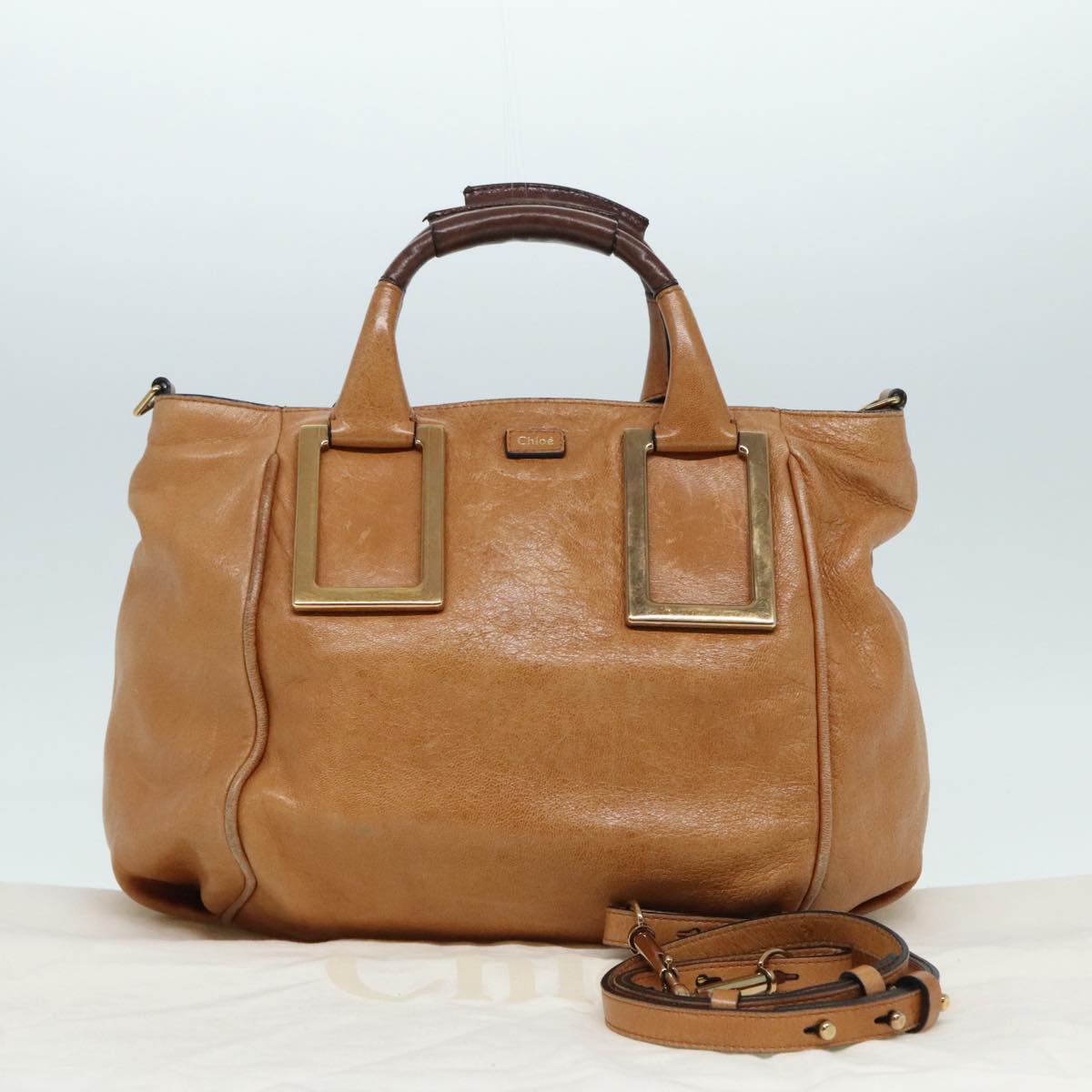 Chloe Etel Hand Bag Leather 2way Brown Gold Auth th5257