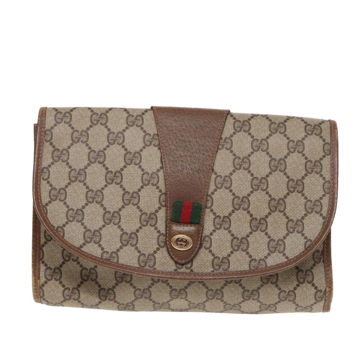 GUCCI GG Supreme Web Sherry Line Clutch Bag PVC Beige Gold 89 01 030 Auth th5260 - 0