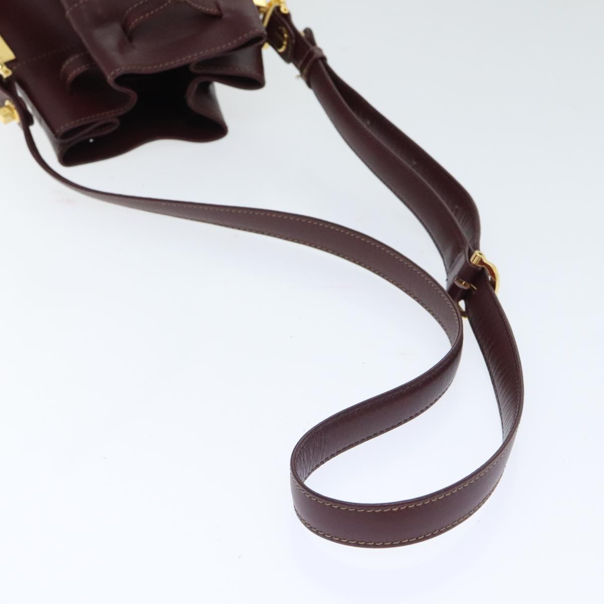 CARTIER Must Line Shoulder Bag Leather Bordeaux Gold Auth th5284