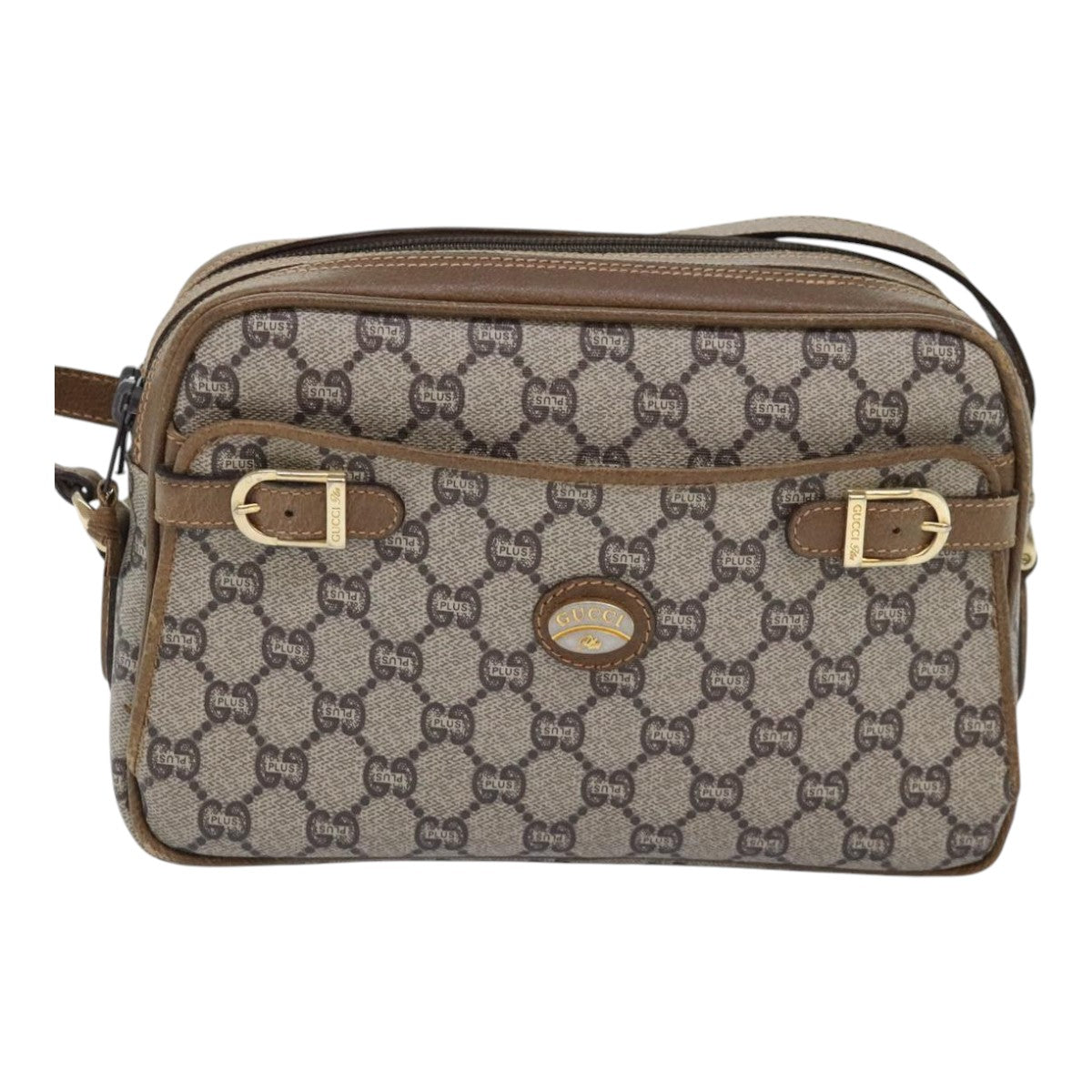 GUCCI GG PLUS Canvas Shoulder Bag PVC Leather Beige Auth th5285 - 0