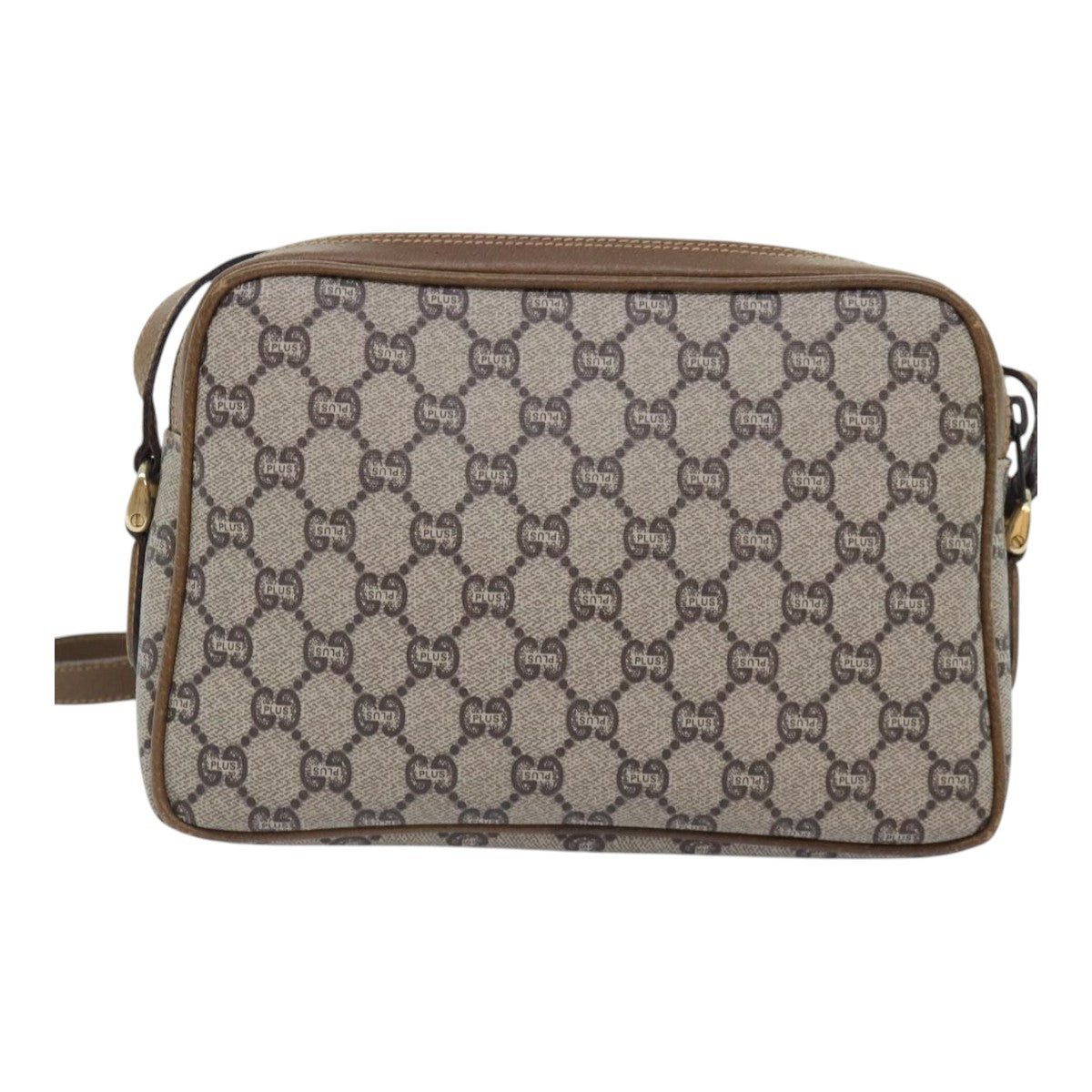 GUCCI GG PLUS Canvas Shoulder Bag PVC Leather Beige Auth th5285