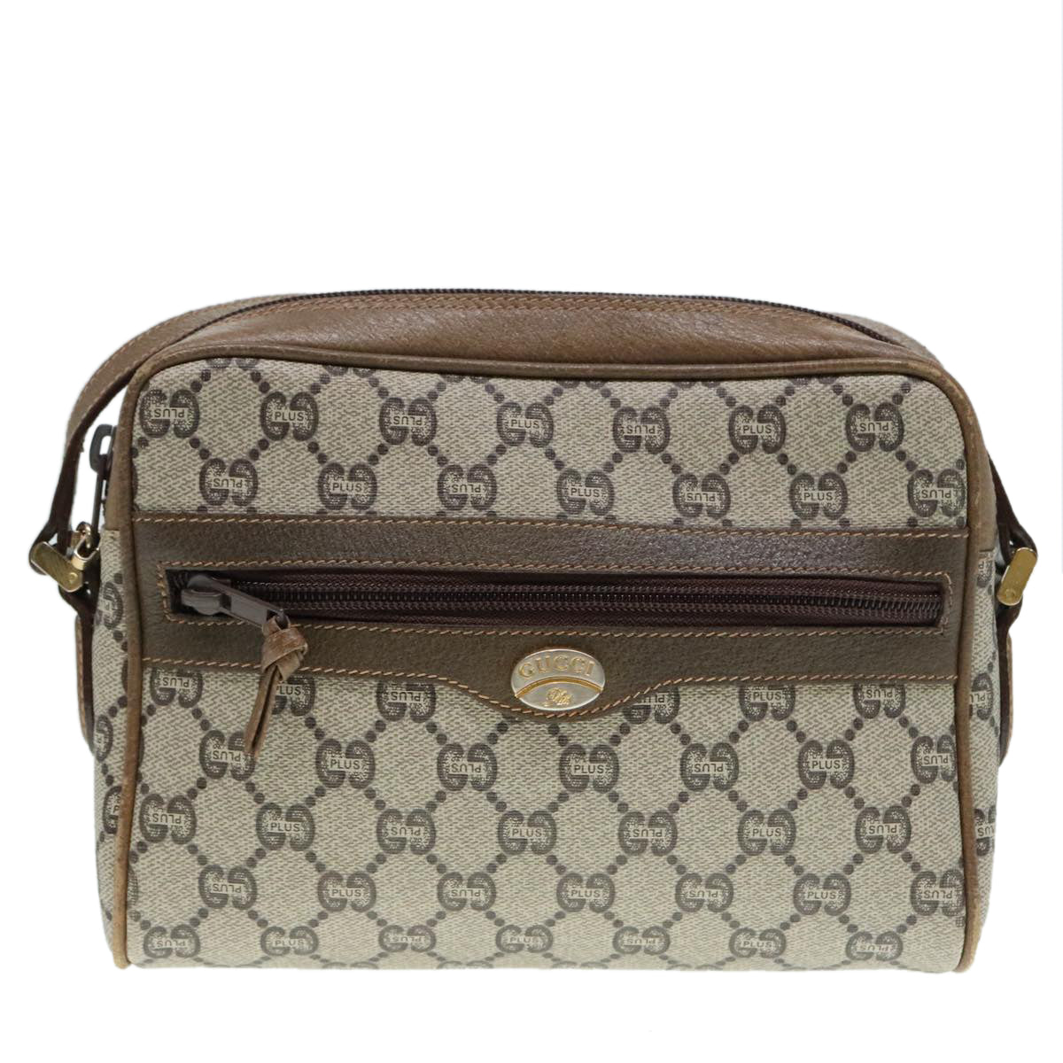 GUCCI GG PLUS Canvas Shoulder Bag PVC Leather Beige Auth th5294