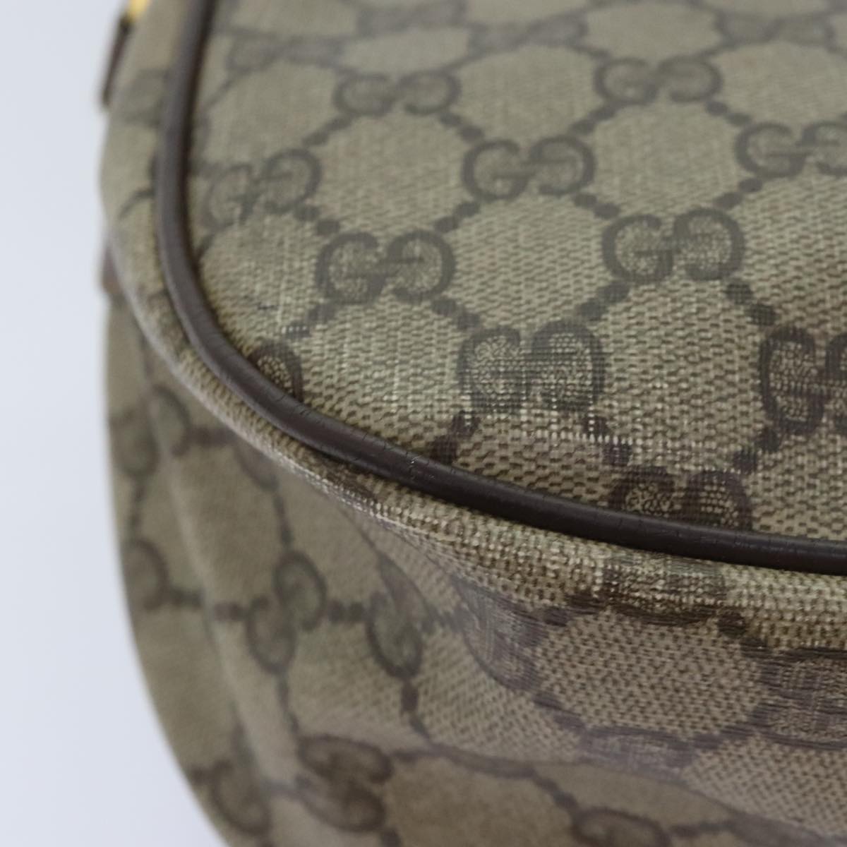 GUCCI GG Canvas Web Sherry Line Shoulder Bag PVC Leather Beige Green Auth th5295